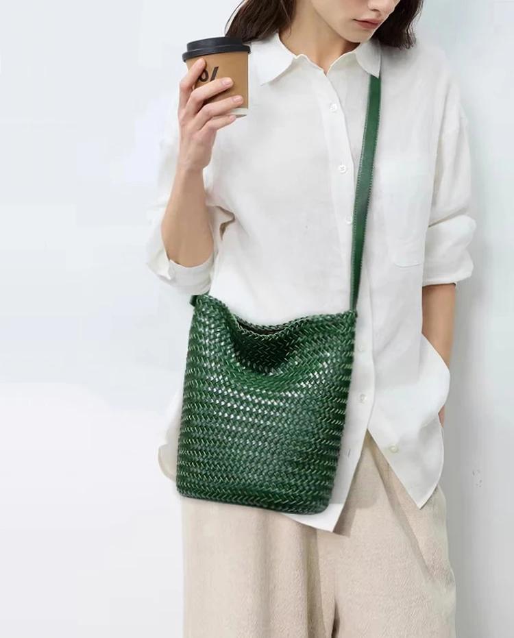 Sac de shopping de luxe pour femmes, nouveau sac seau en cuir tissé à la main haut de gamme, sac mes