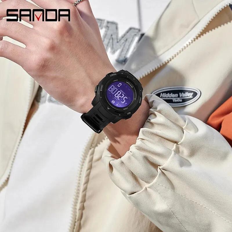 SANDA marque hommes montres sport podomètre Calories 50 M LED étanche montre numérique montre-bracel