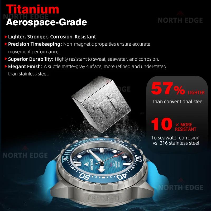 Montre de plongée solaire en titane et acier inoxydable NORTH EDGE TRITON-TI, montres à quartz de lu