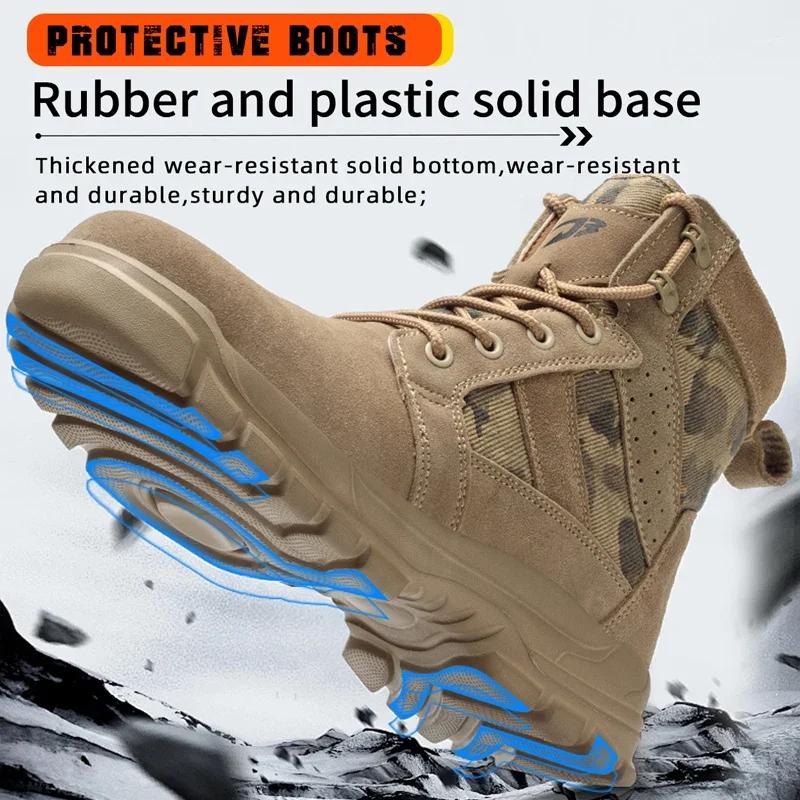 Bottes de sécurité anti-brûlure pour hommes, en daim de vache, légères, avec embout en acier, chauss
