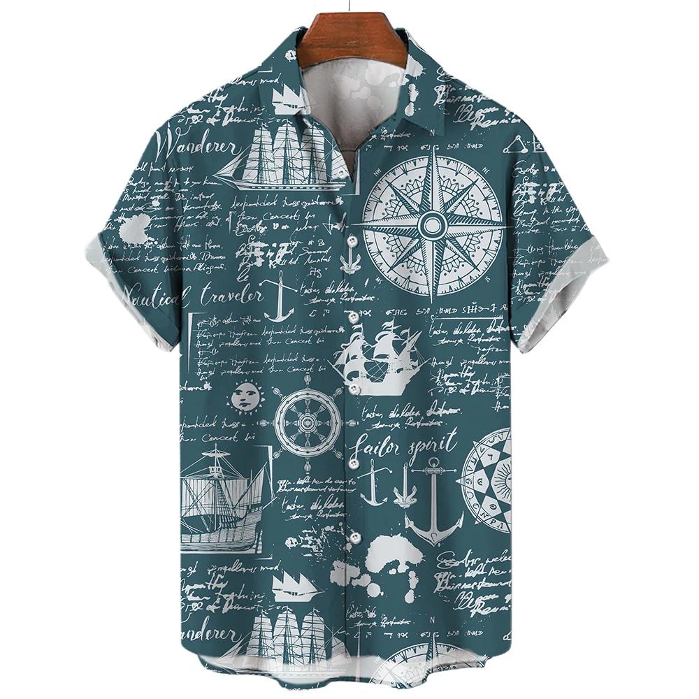 Sailing World Graphic 3D Print for Men, Vintage Shirt, Fashion, Casual Hawaiian Beach Style, Summer