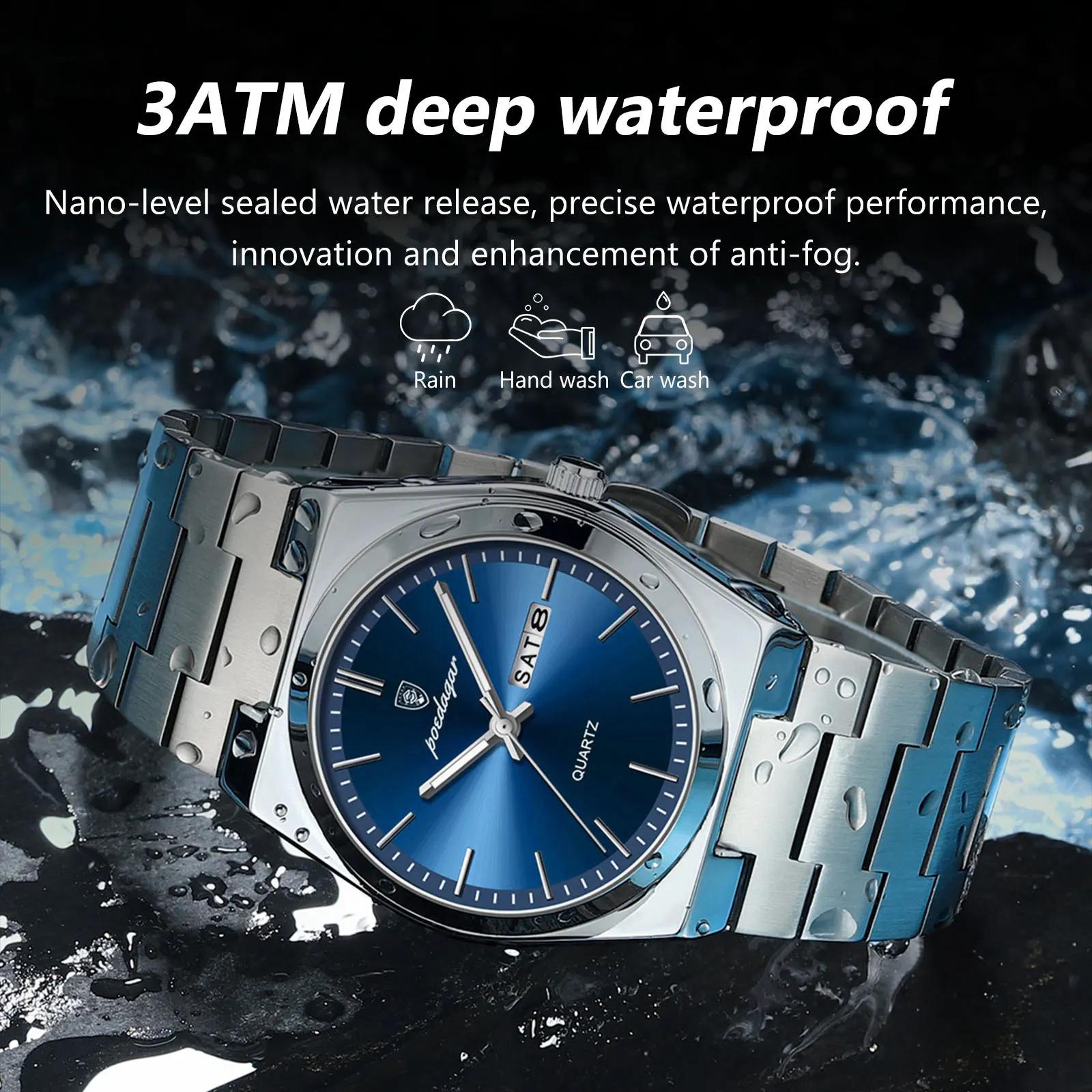 POEDAGAR montres de luxe pour hommes en acier inoxydable étanche lumineux homme montre Date semaine