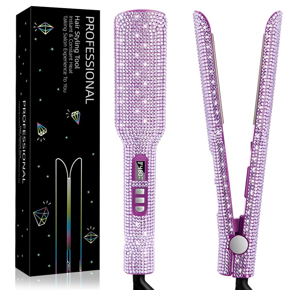 Lisseur de cheveux strass 240 ° C chaleur rapide 2 pouces plaque de titane fer plat LCD affichage ou