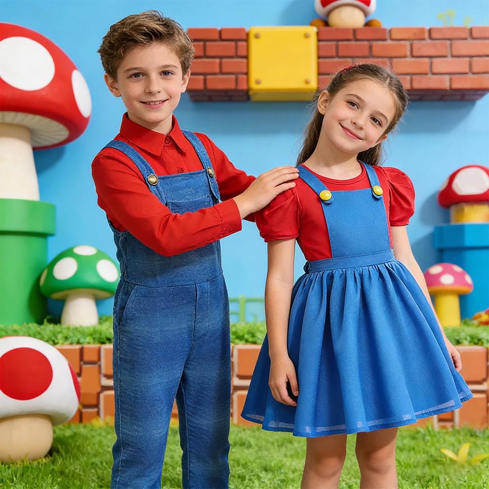 Ensemble de costumes 2 pièces pour frères et sœurs, nouveau film Super bro, déguisement de cosplay,
