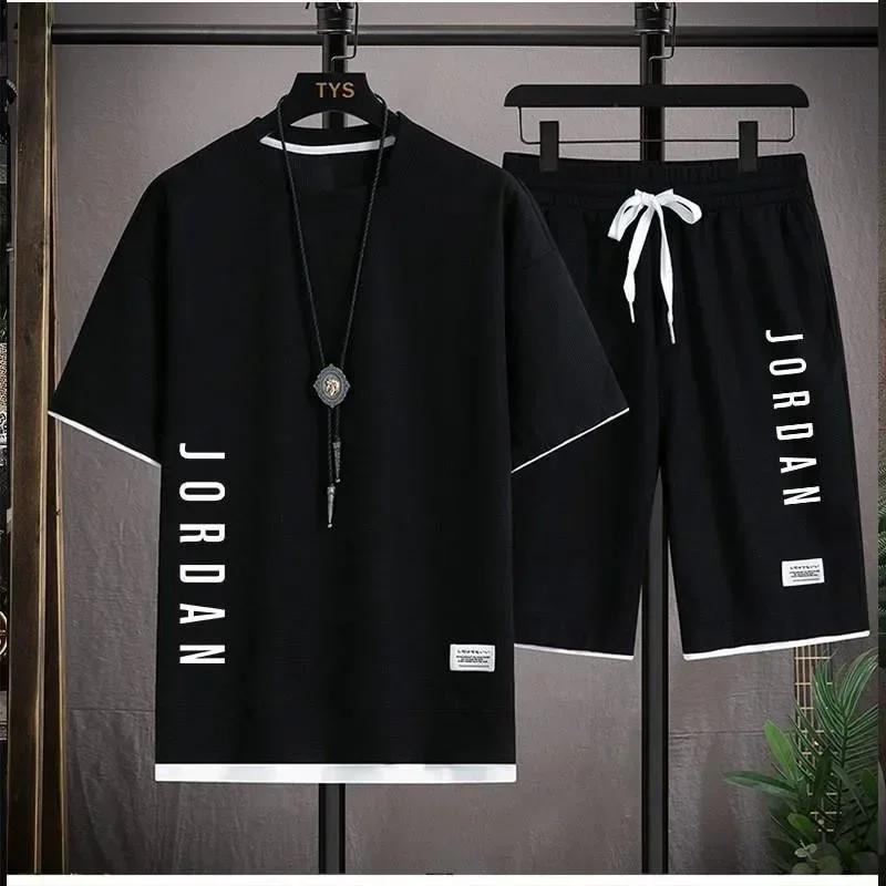 Ensemble T-shirt + short élégant et décontracté pour hommes, ensemble de sport, ample, confortable,