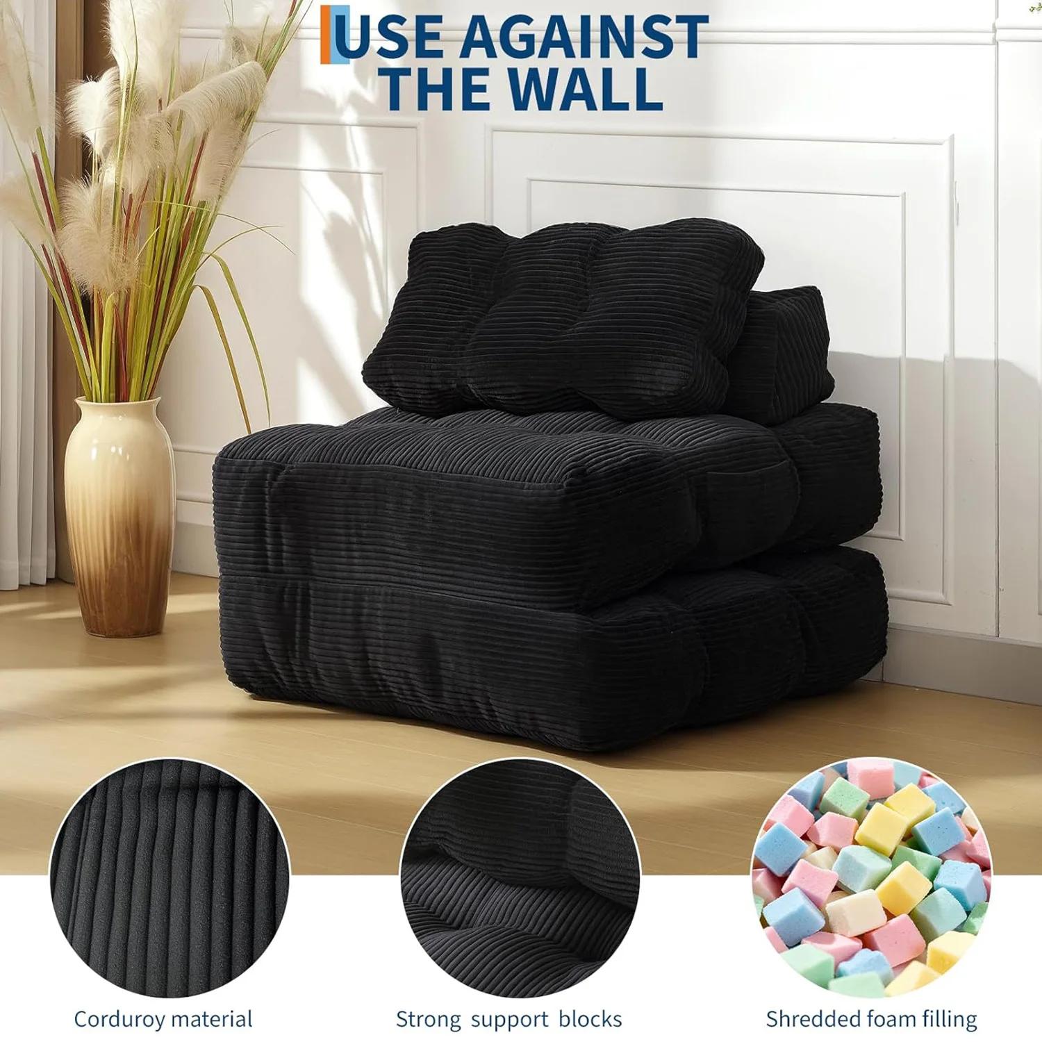 Canapé-lit pliable, fauteuil convertible avec oreiller, matelas pliable et poche latérale, fauteuil-