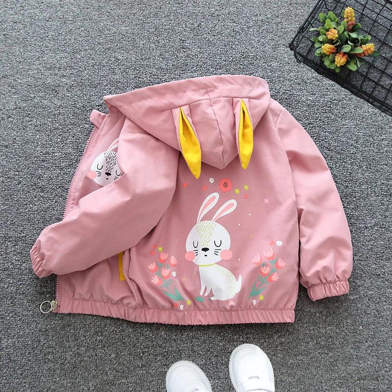 Nouveau lapin filles veste printemps automne à capuche fermeture éclair bébé coupe-vent manteau cade