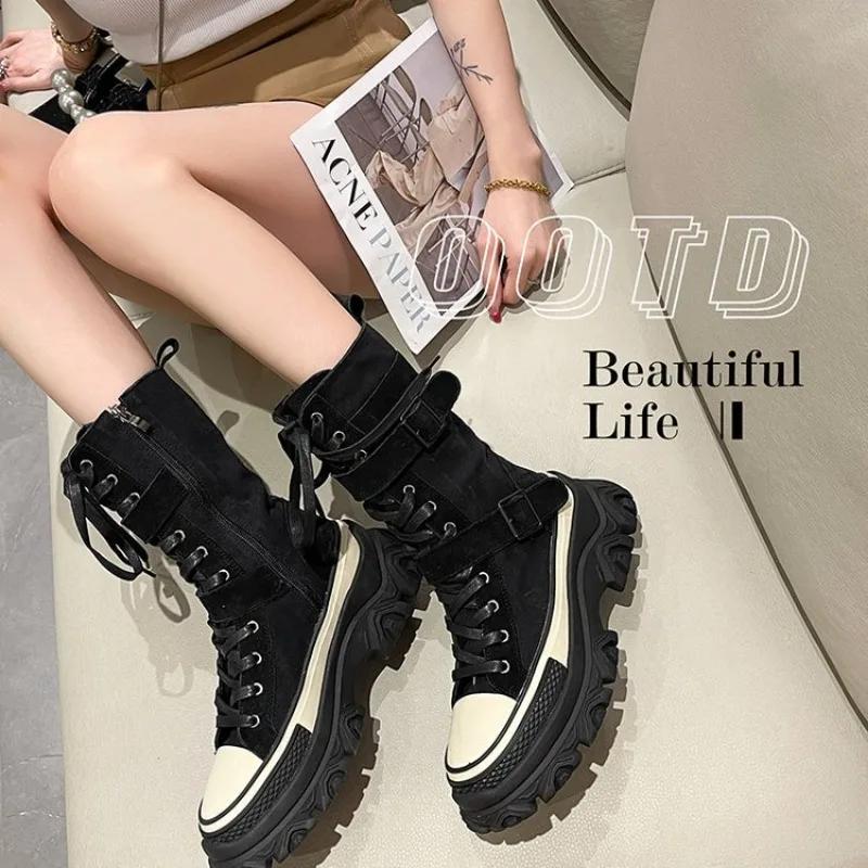 Rock Shoes – bottes de luxe à talons plats pour femme, chaussures de styliste, bout rond, mode autom