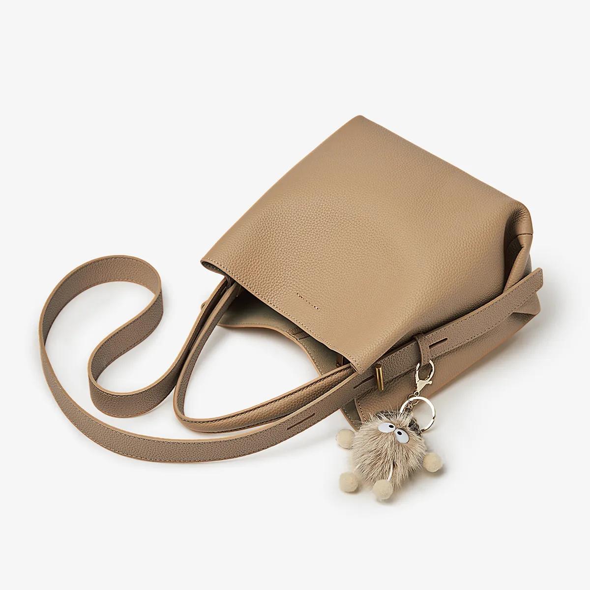 FOXER Simple en cuir véritable sac à main femmes sac à bandoulière fourre-tout sac seau grande capac