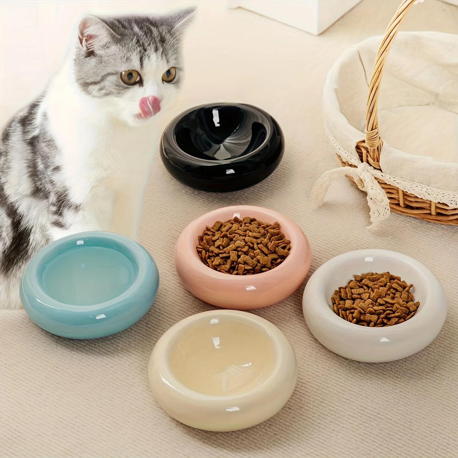 Bol pour chat bol en céramique pour chat plat bol pour animaux de compagnie en forme de beignet bol