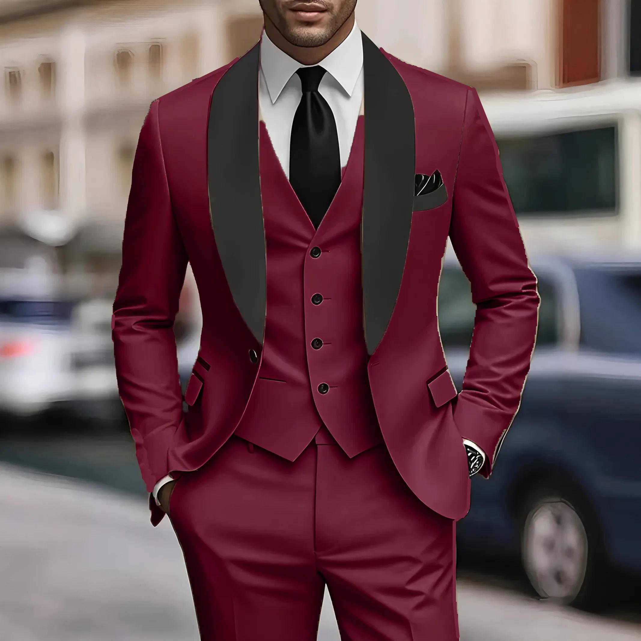 Costume formel trois pièces à col feuille verte pour hommes | Conception de couleurs contrastées,