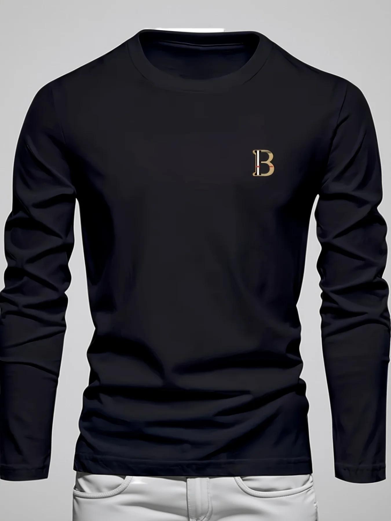 T-shirt à manches longues pour homme, 100% coton pur, ample et tendance, imprimé avec un motif de le