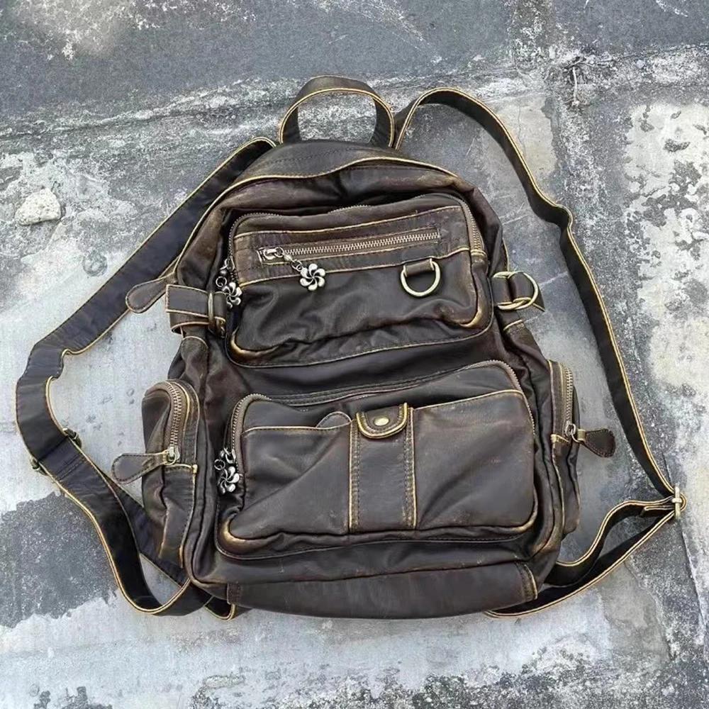 Annmouler grande capacité sacs à dos pour femmes marron décontracté en cuir hommes sac à dos concept