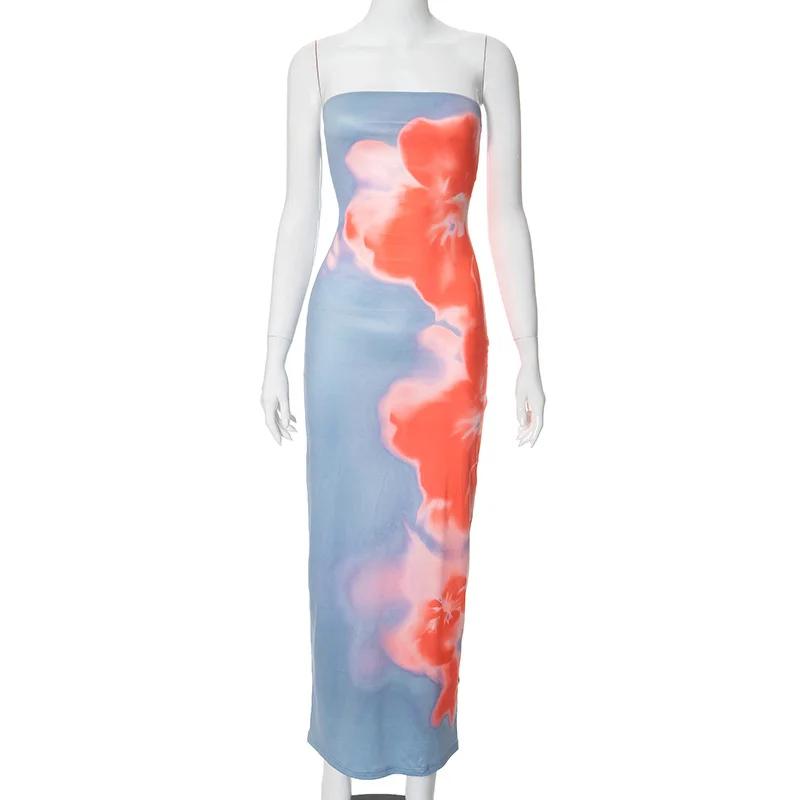 Robe Maxi Tube imprimée sans bretelles, Sexy, épaules dénudées, dos nu, extensible, longue, vêtement