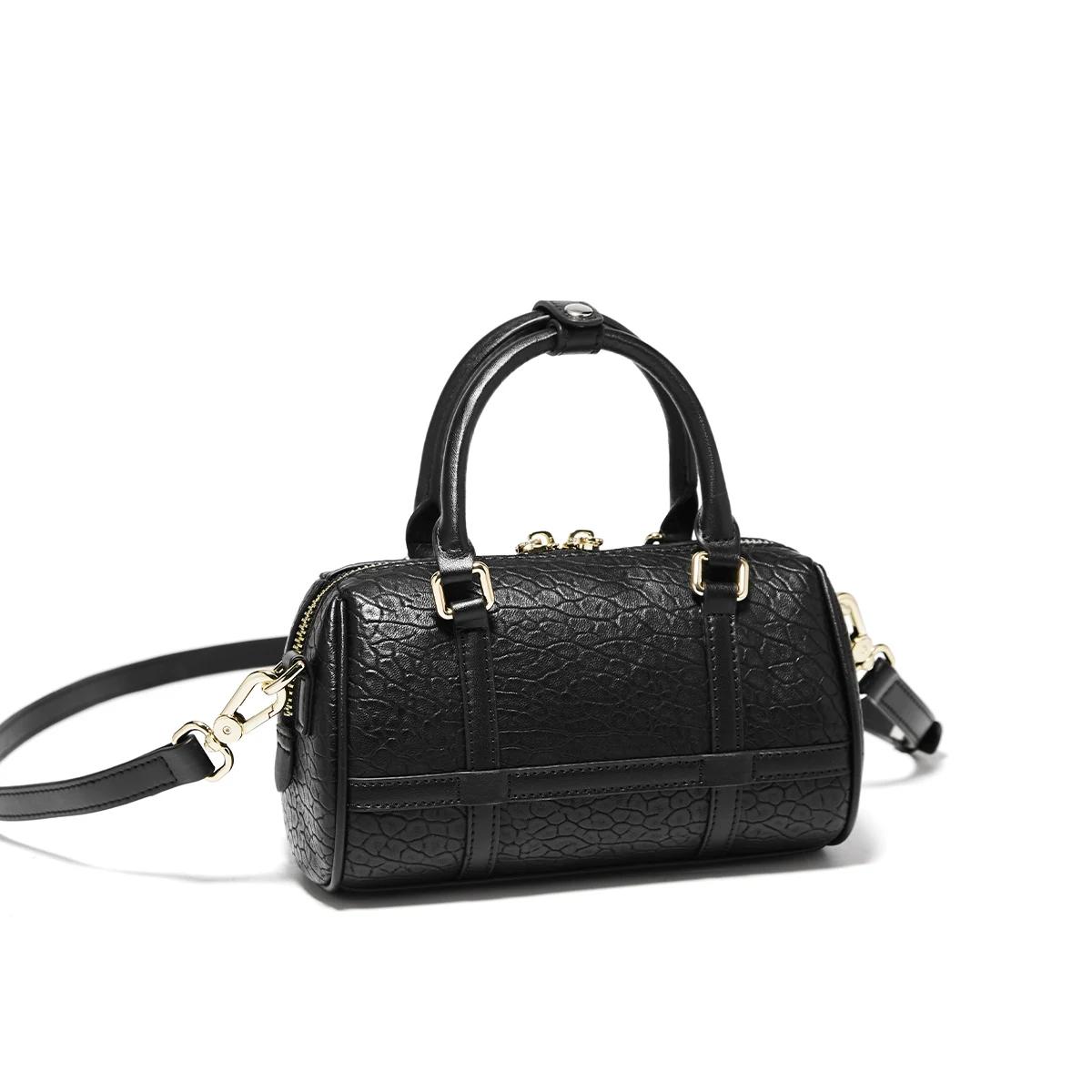 FOXER 2026 Nouveau Sac à Main Femme Tendance Sac Baril en Cuir de Vachette Texturé Sac Bandoulière D