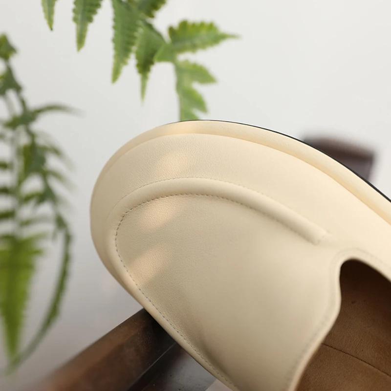 Mocassins ronds en cuir véritable pour femmes, chaussures à enfiler à un pied, chaussures plates sou