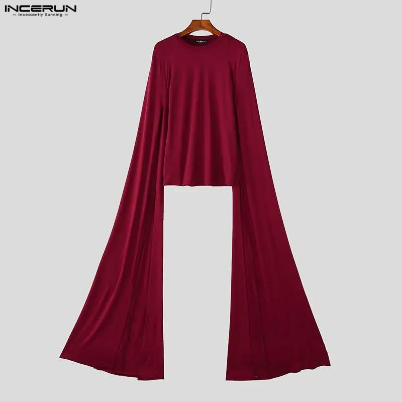 T-shirt homme INCERUN, coupe irrégulière, couleur unie, col rond, manches longues, décontracté, stre