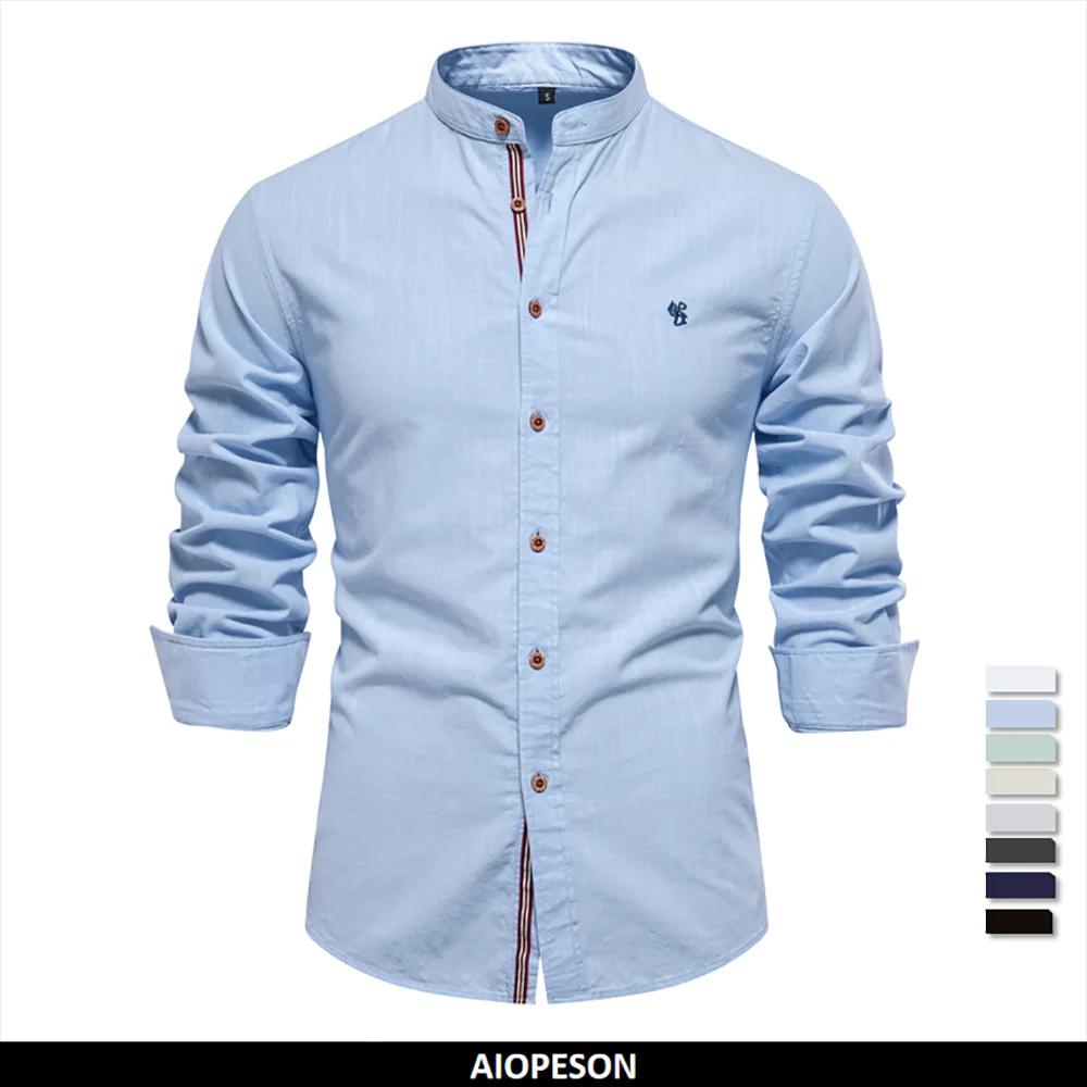 AIOPESON 100% coton chemise sociale hommes couleur unie à manches longues haute qualité marque chemi