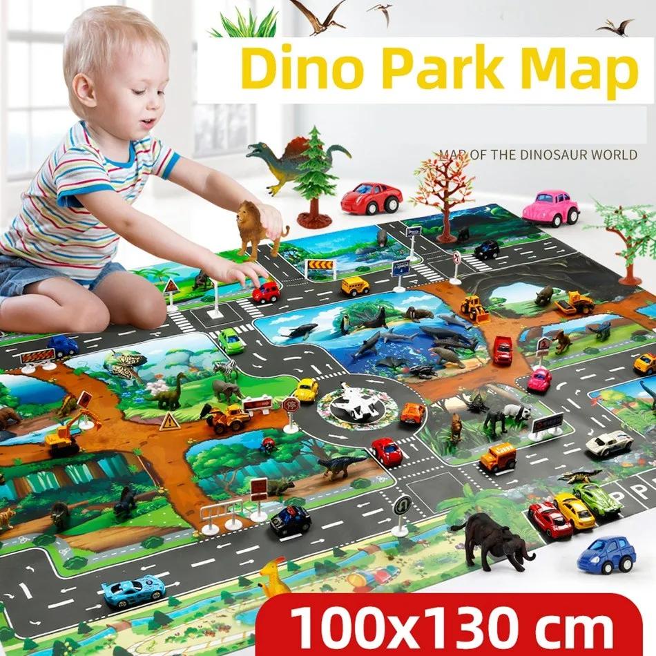 100x130 enfants tapis de jeu ferme route Portable carte bébé tapis éducatifs enfant en bas âge dinos