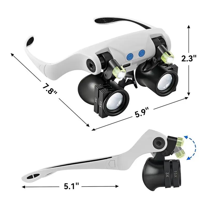 Loupes à lumière LED ABUP, loupe mains libres avec 14 lentilles interchangeables (3X, 4X, 5X, 6X, 7X
