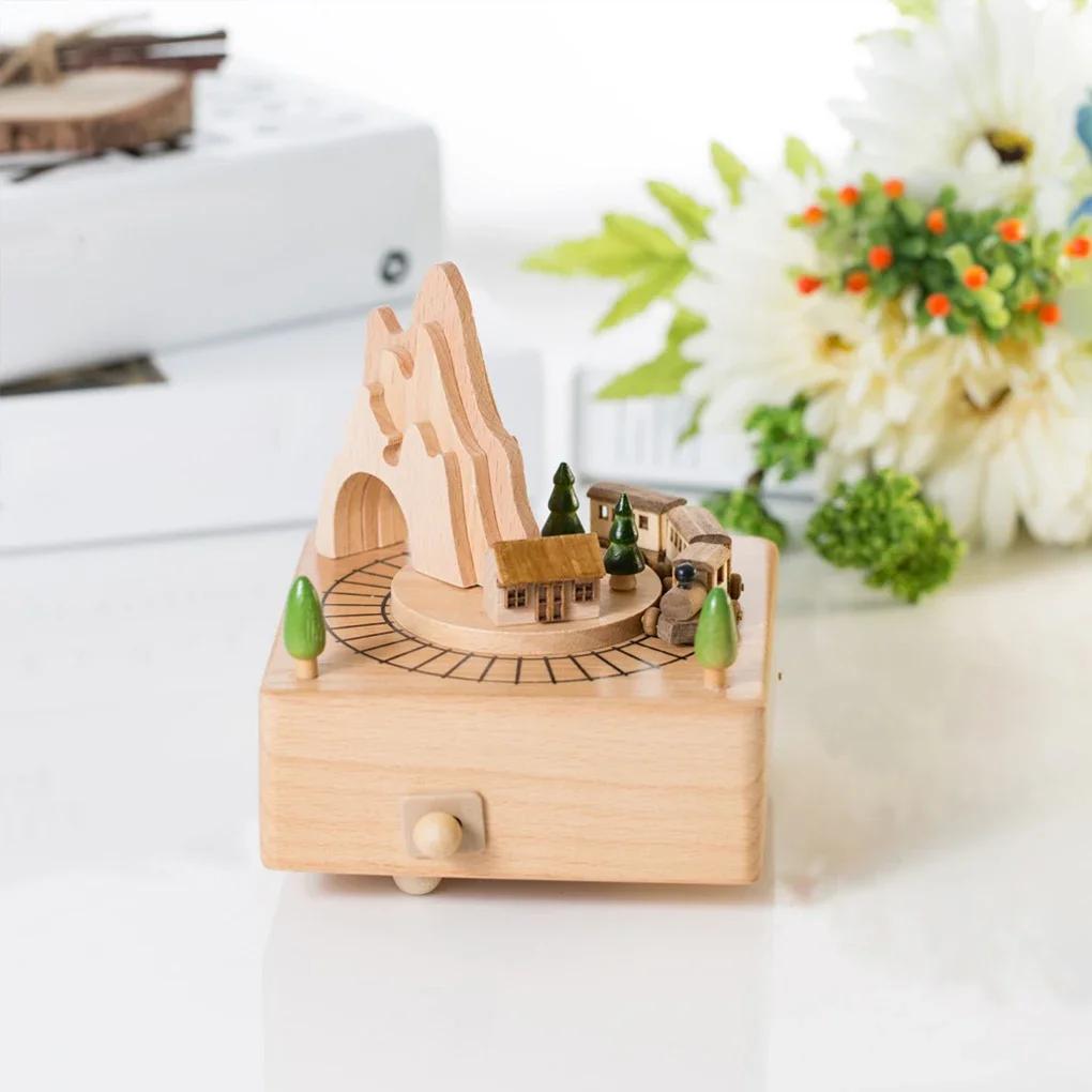 Boîte à musique carrousel en bois, ornements rotatifs à manivelle, bricolage fait à la main, cadeau