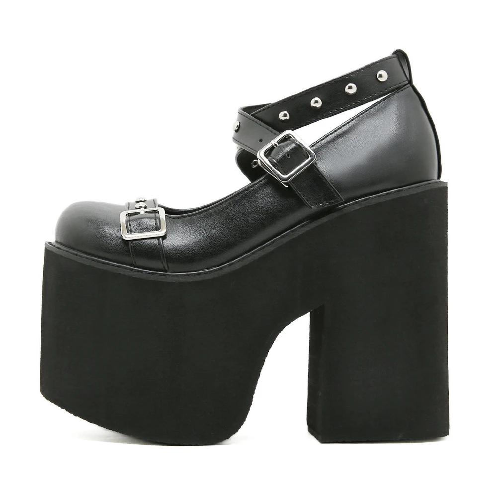 Gdgydh Style Punk noir Rivet boucle talons hauts chaussures pour femmes à la mode gothique imperméab
