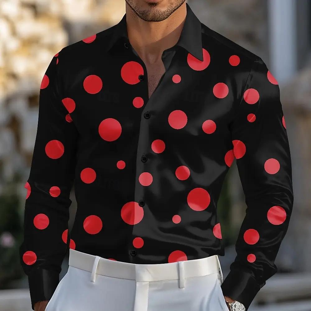 Chemise géométrique décontractée à manches longues pour hommes avec imprimé à pois et bouton sur le