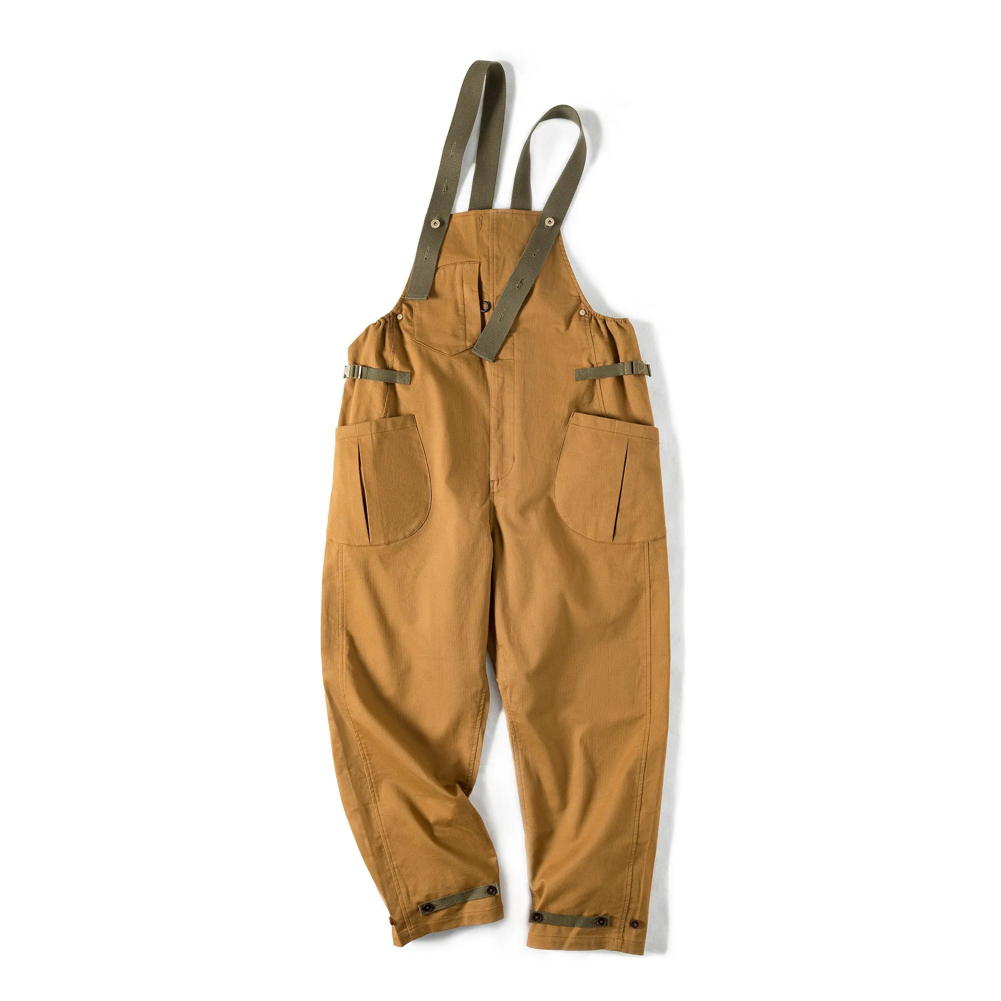 Maden-Pantalon à bretelles rétro américain pour hommes, vêtements de travail, baril droit Amekaji, p
