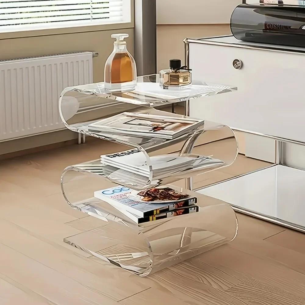 Étagère à livres transparente nordique en acrylique, Table d'appoint de personnalité, meubles de sal