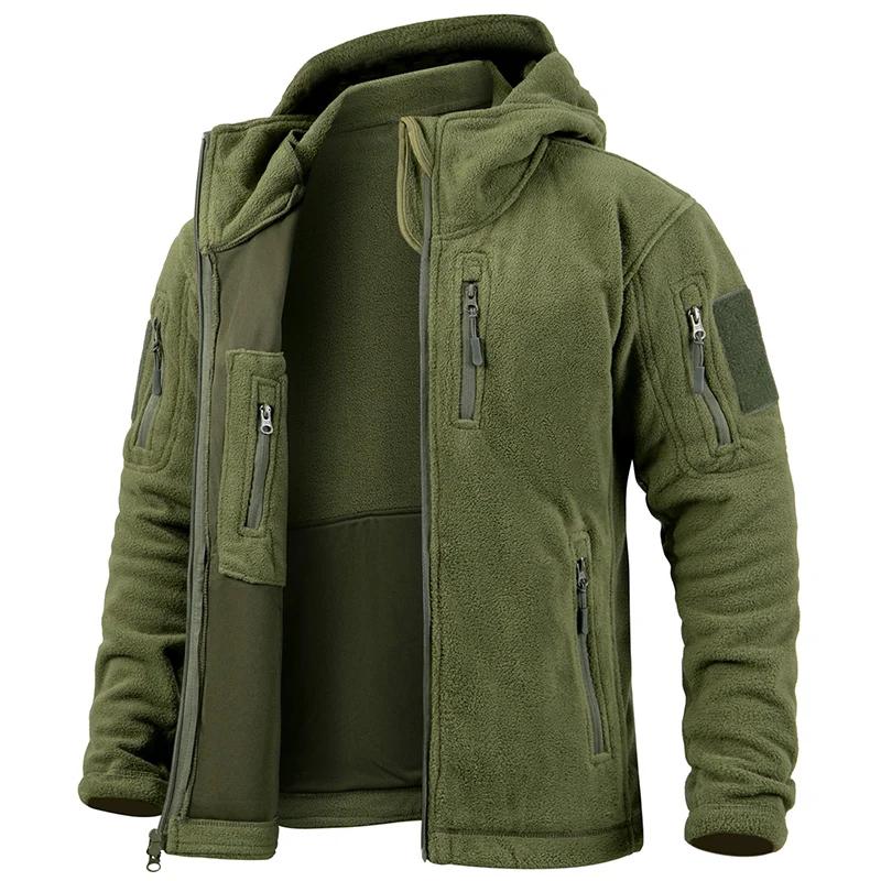 Veste polaire tactique pour hommes, sweat à capuche militaire chaud avec fermeture éclair complète,