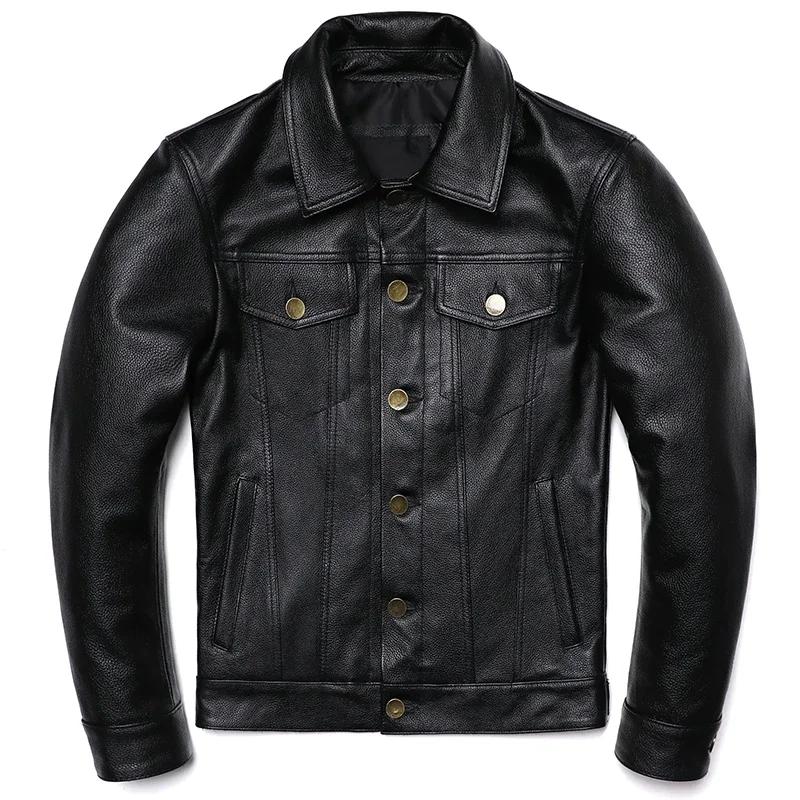 Nouvelle Veste en Cuir Véritable de Cowboy 2025 pour Homme – Manteau Court Slim en Cuir de Vachette