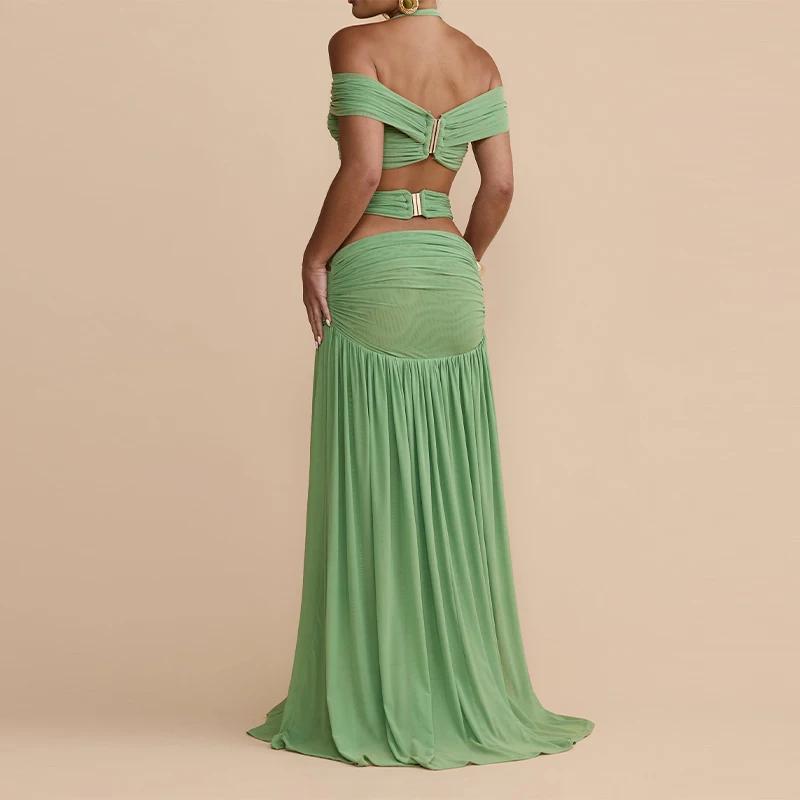 Ensemble deux pièces élégant à sequins floraux pour femme : haut court asymétrique à une épaule + mi