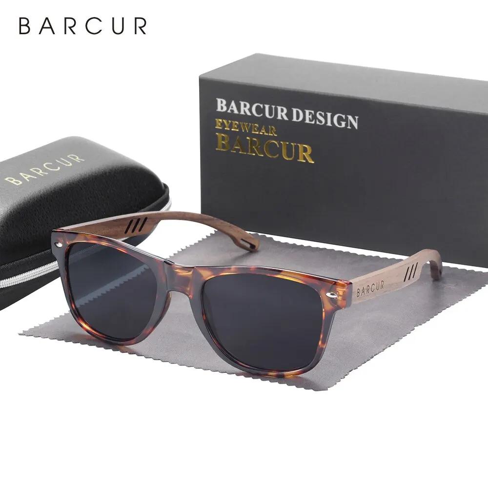 BARCUR-Lunettes de soleil en bois pour hommes et femmes, design naturel, brochure, protection UV