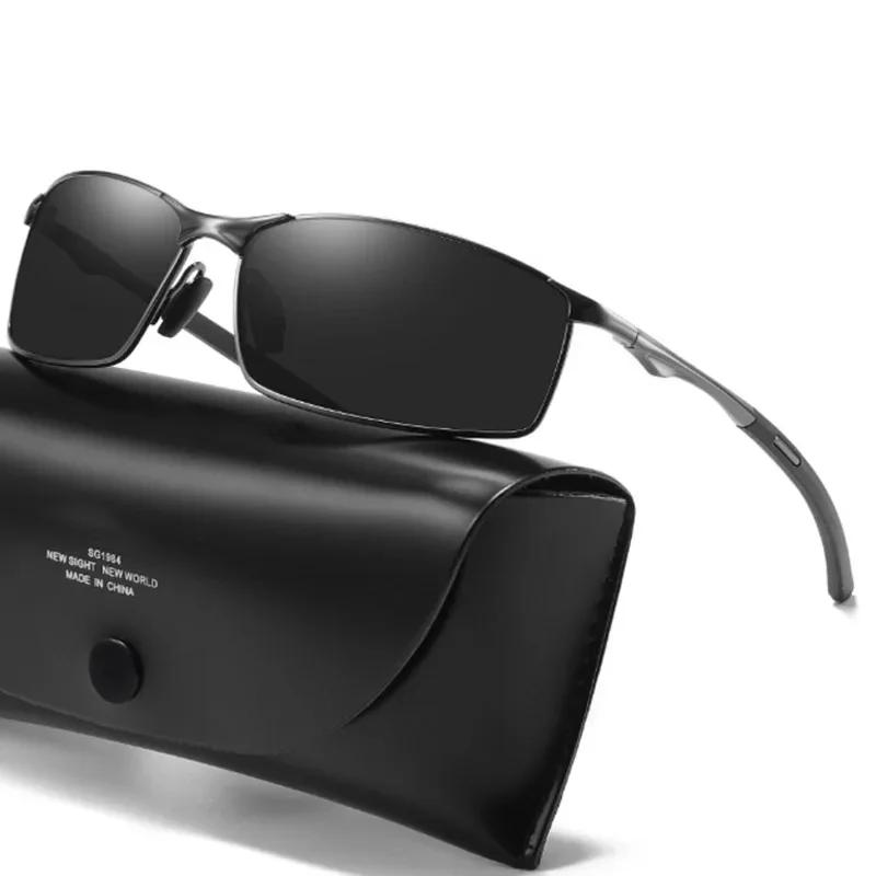 Lunettes de soleil photochromiques polarisées pour hommes, lunettes carrées en métal pour hommes, lu