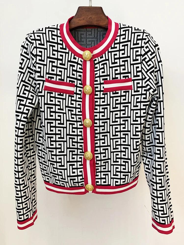 HIGH STREET Nouveauté Automne Hiver 2026 Veste de créateur pour femme en tricot jacquard monogramme