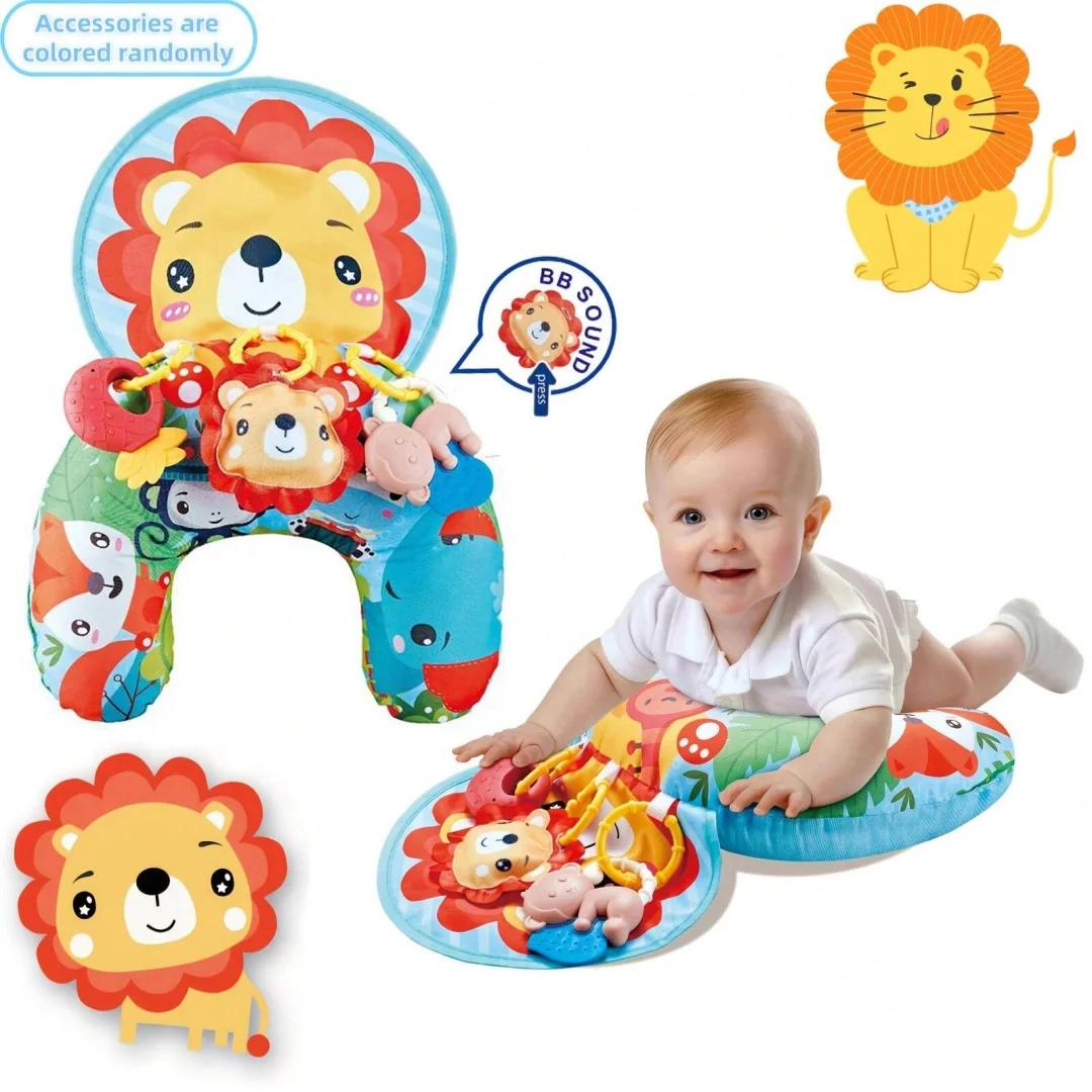 Coussin de jeu pour bébé avec hochets, tapis d'éveil multifonctionnel pour nourrissons, animaux de d