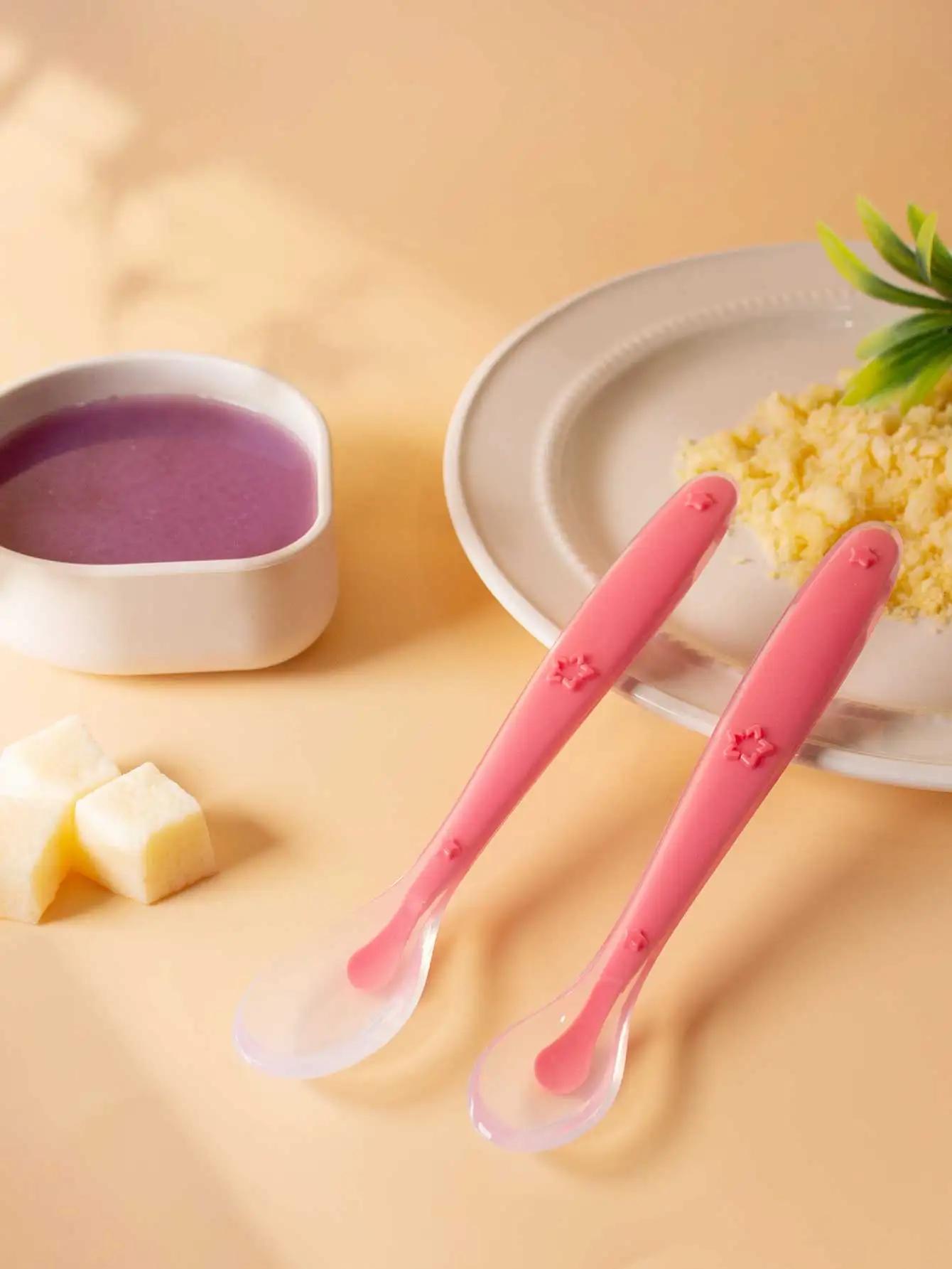 Cuillère d'apprentissage en Silicone pour bébé, 9 couleurs, motif étoile, grand petit ensemble de cu
