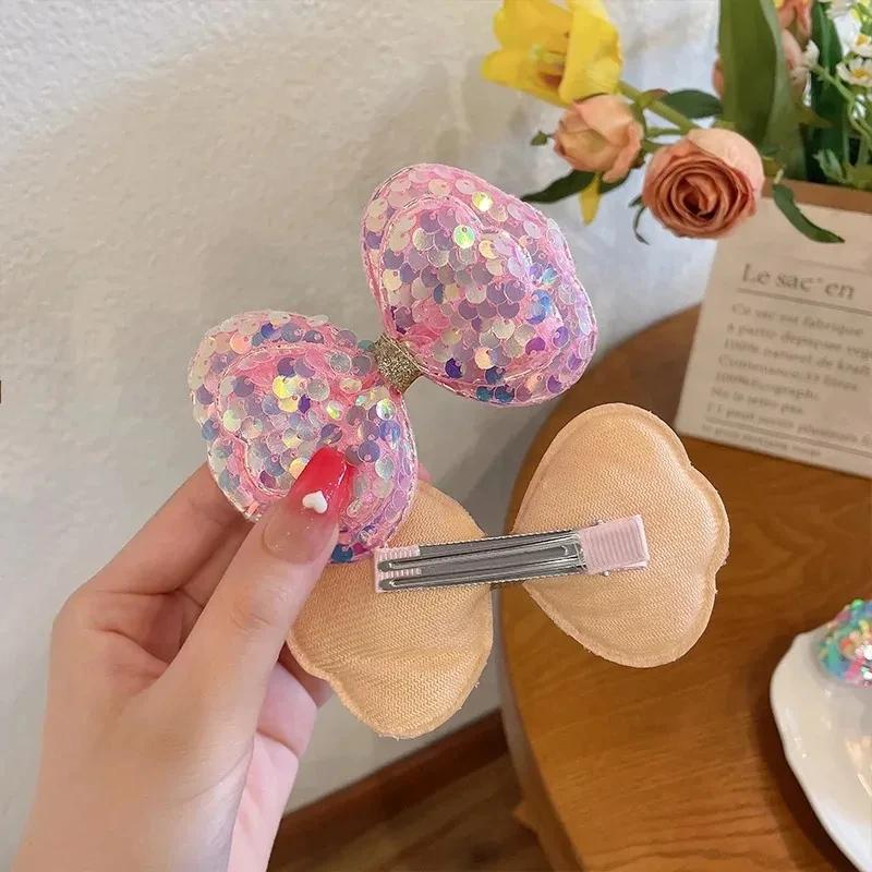 Pinces à cheveux longues à paillettes de couleur dégradée, 5 pièces, grand nœud, pour filles et enfa