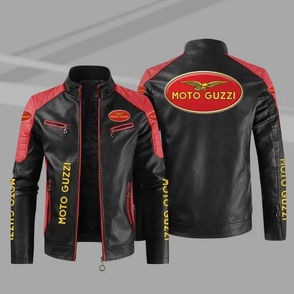 Moto Guzzi hommes Moto veste en cuir PU vestes automne hiver nouveau support à glissière coupe-vent