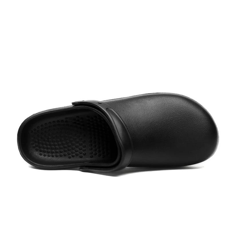 Sandales coordonnantes en caoutchouc noir pur, chaussures de chef, sabots de cuisine imperméables, c