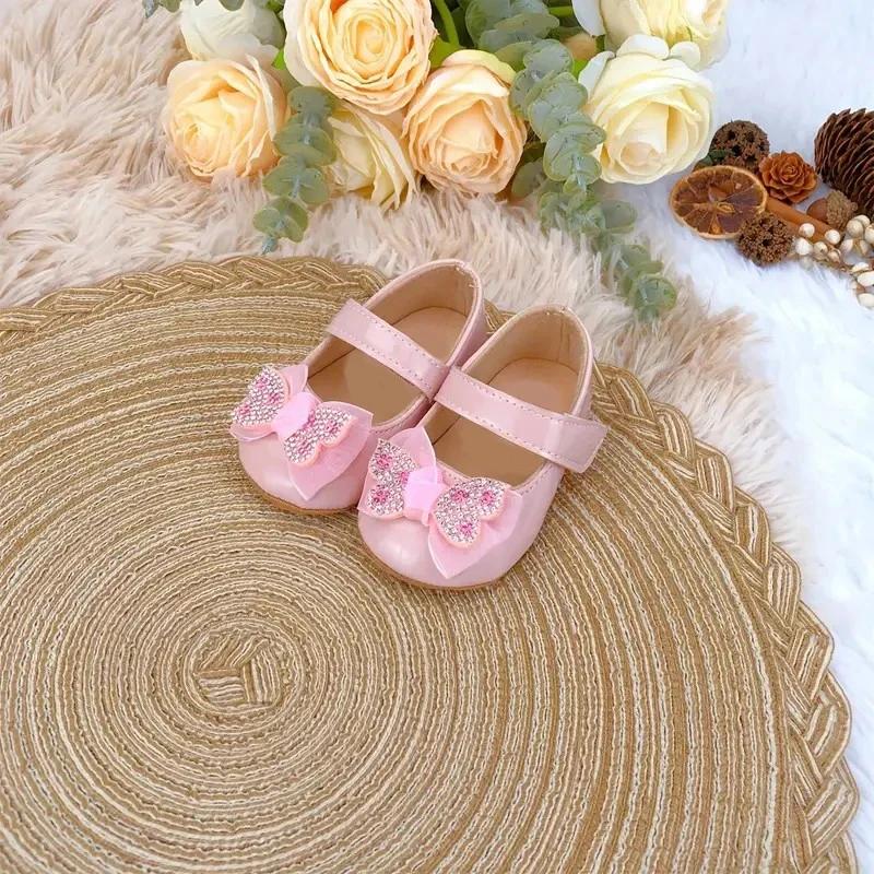 Chaussures décontractées et mignonnes avec nœud papillon en strass pour bébés filles, chaussures de