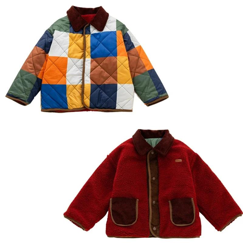 Veste décontractée en coton pour bébé, col vert Double face, nouvelle veste chaude en coton pour enf
