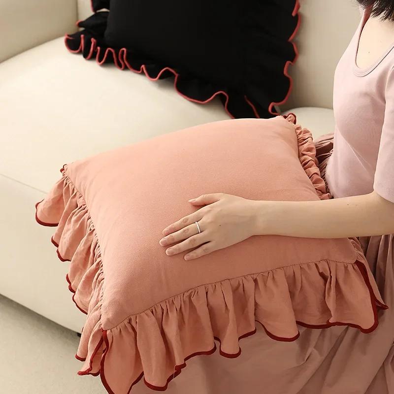 Juste de coussin à volants en coton pour la décoration de la maison, jeté de canapé, taie d'oreiller