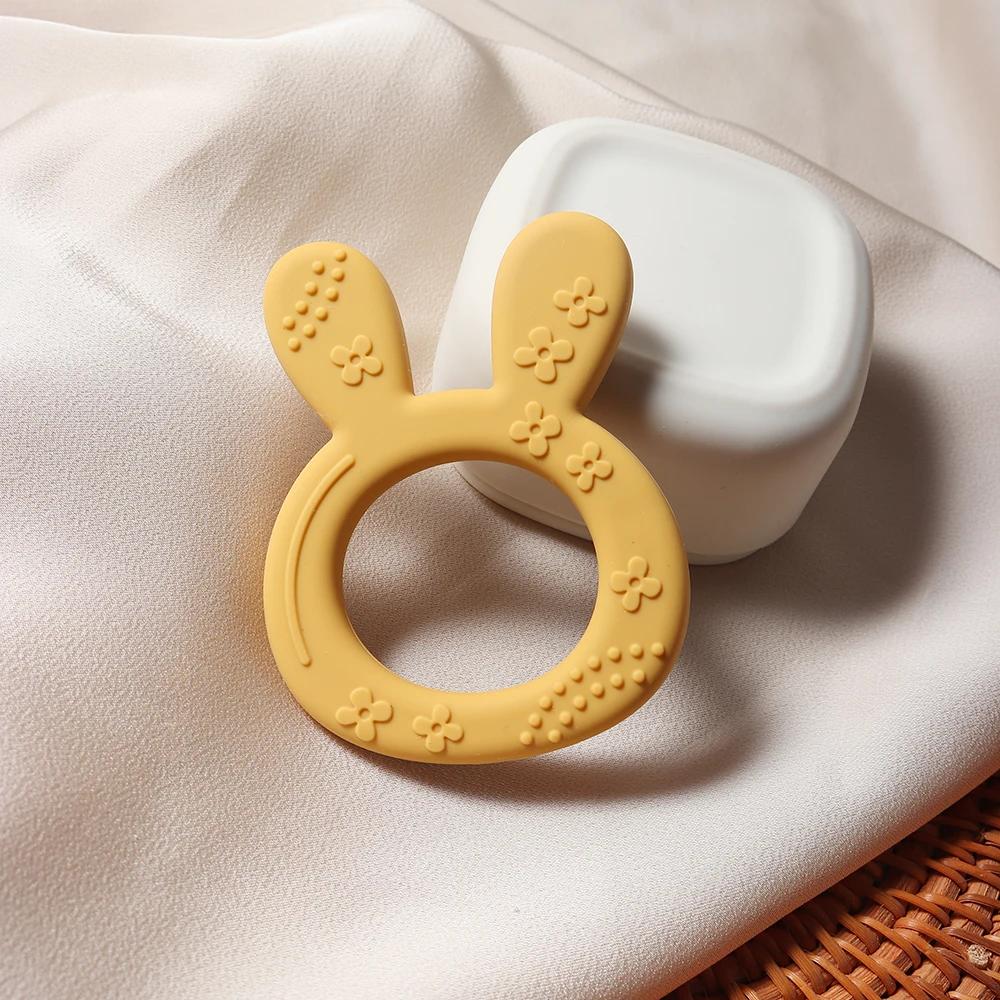 Anneau de dentition en Silicone en forme de lapin et de carotte pour bébé, jouet éducatif sensoriel