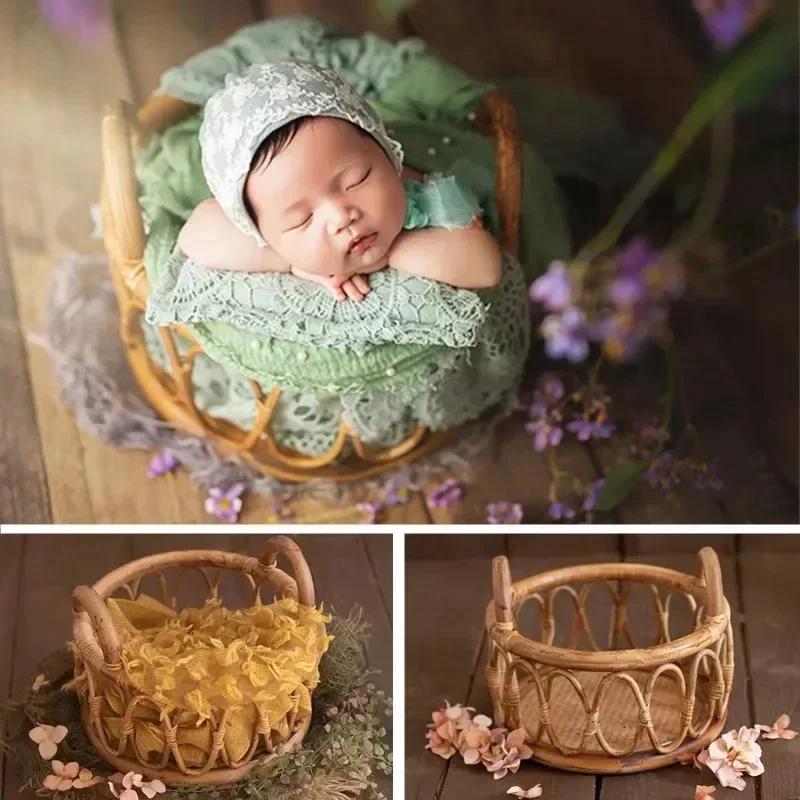 Accessoires photo nouveau-nés panier rotin - Décor artistique pour séances photo bébé