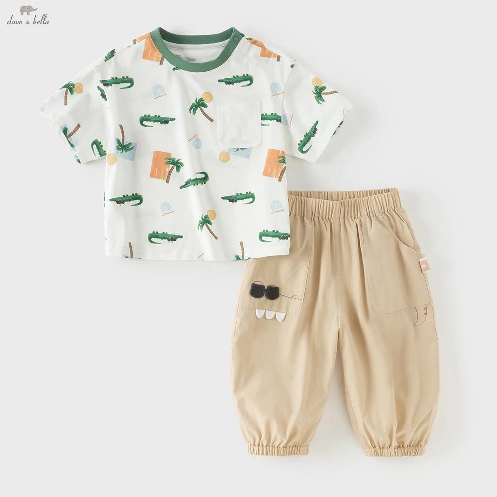 Ensemble 2 pièces Dave Bella pour enfants : T-shirt et pantalon d'été imprimé animaux pour bébés gar