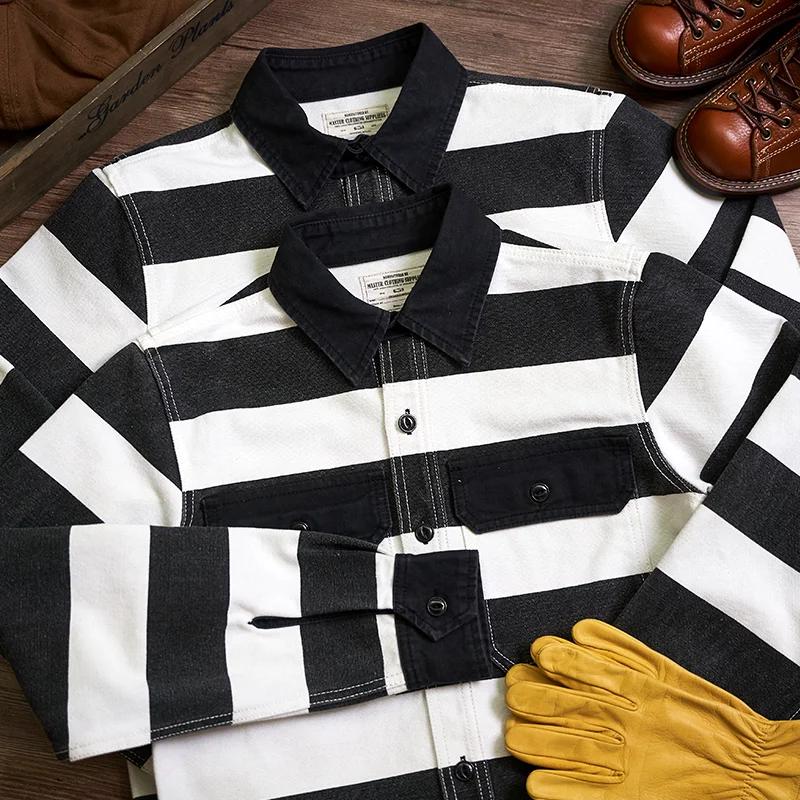 Automne nouveau américain rétro 16oz lourd prisonnier rayé veste hommes mode pur coton lavé épais to