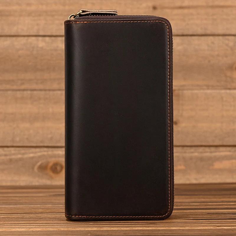 Portefeuille de styliste en cuir véritable pour homme d'affaires, avec Double fermeture éclair, en p