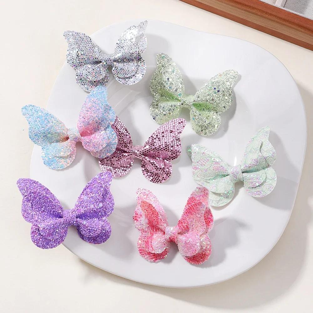 4 pièces filles mignon paillettes Double papillon pince à cheveux arc épingles à cheveux bricolage c