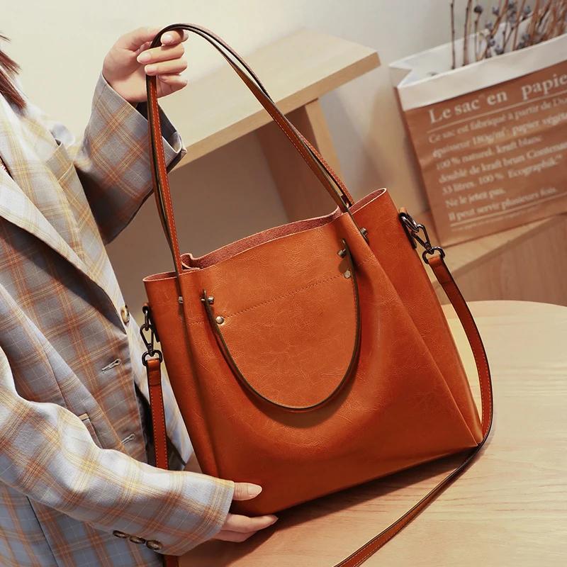 Sac à bandoulière grande capacité pour femme, en cuir huilé tendance, cuir de vachette de haute qual